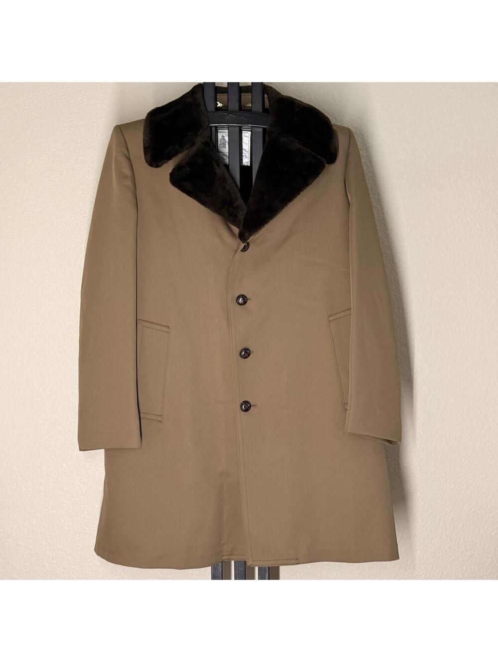 Vintage 60s 70s London Fog Overcoat 42 Long Fur Collar Camel